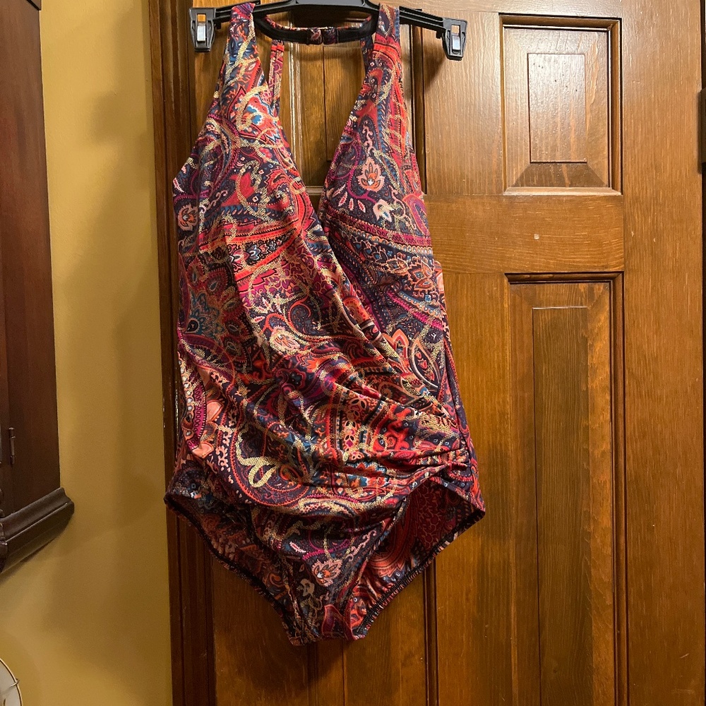 NWT Gorgeous, One Piece, Paisley Pattern Miraclesuit  Swimsuit.  Sz. 12.